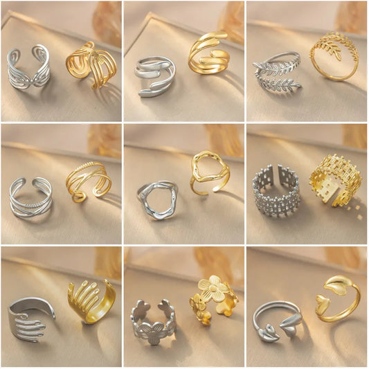 18K Gold Titanium Steel Geometric Open Ring