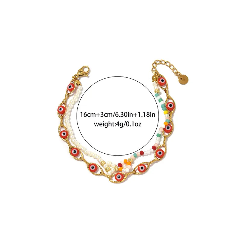 18K Gold Boho Eye & Flower Stainless Steel Bracelet BH0161-02-red