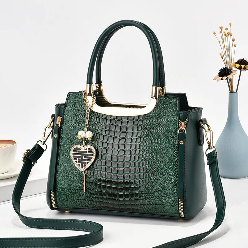 Stylish Croc-Pattern PU Shoulder Bag