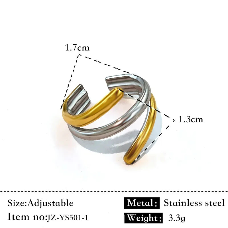 Unisex Geometric Titanium Steel Ring Gold and Silver Color Matching JZ-Ys501-1