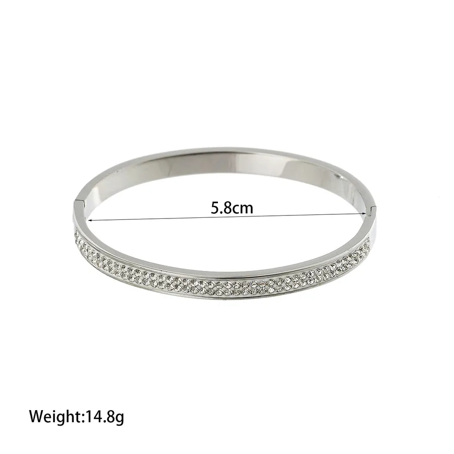 18K Gold PVD Geometric Stainless Steel Bangle HC4841-Double Row Drill