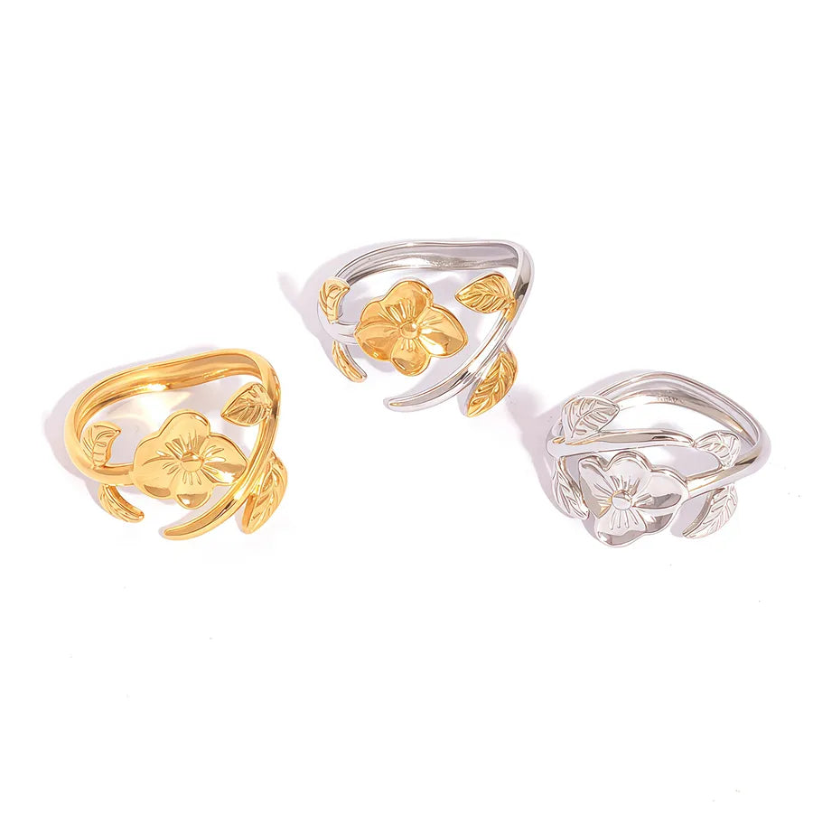 18K Gold Plated Flower Adjustable Ring