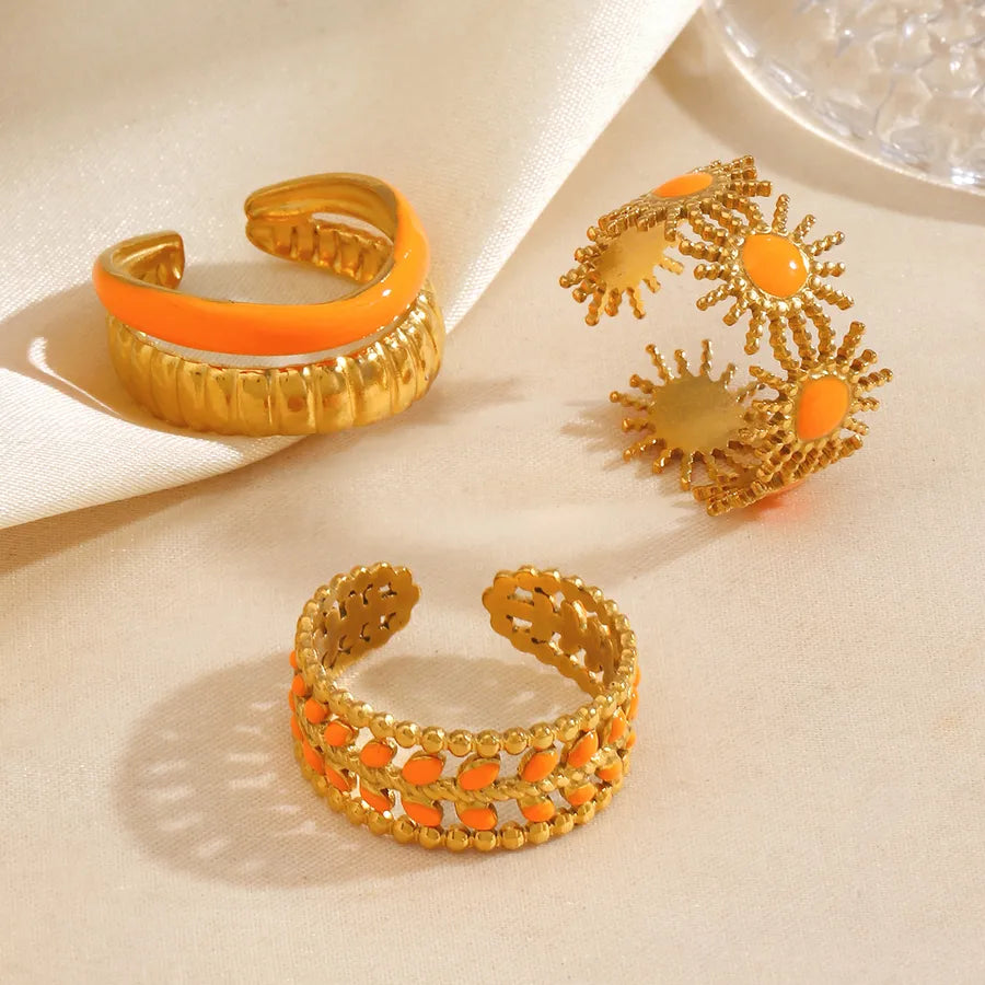 Orange Sun Leaf Open Ring – Gold Resin Accent