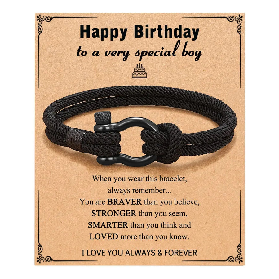 Black Milan Rope Bracelet with Horse Hoof Clasp Black+Happy Birthday Card