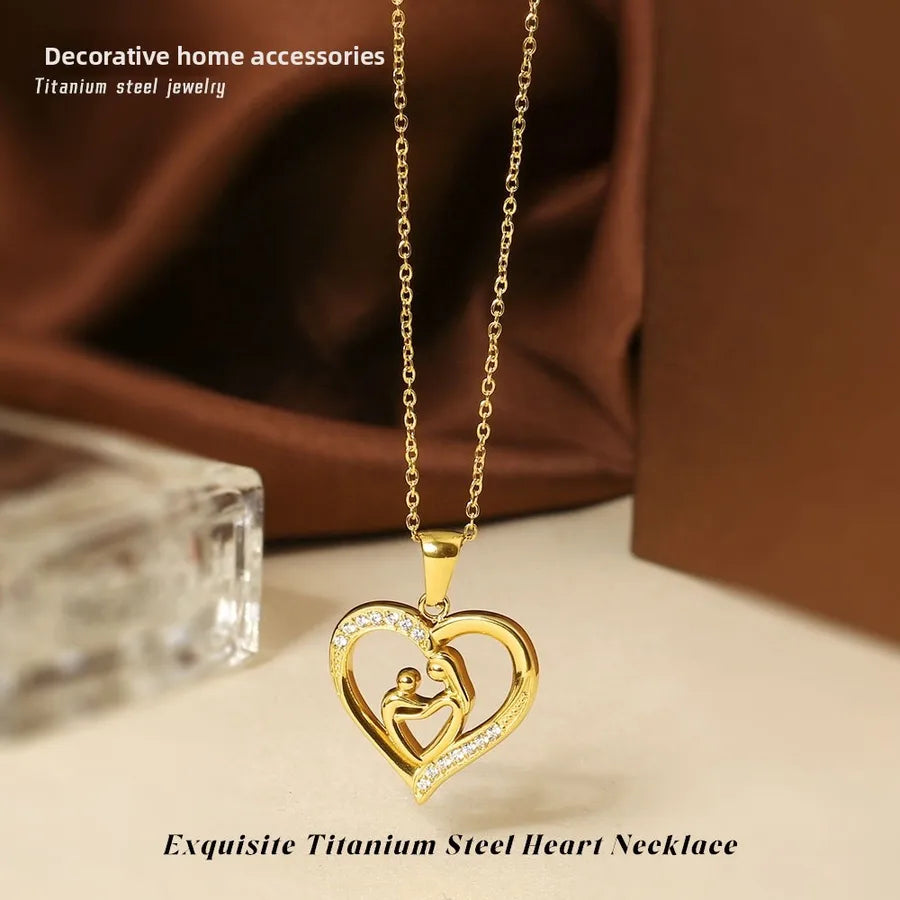 Gold Heart Pendant Necklace for Women Gold Mother and Child Heart Necklace N0452G