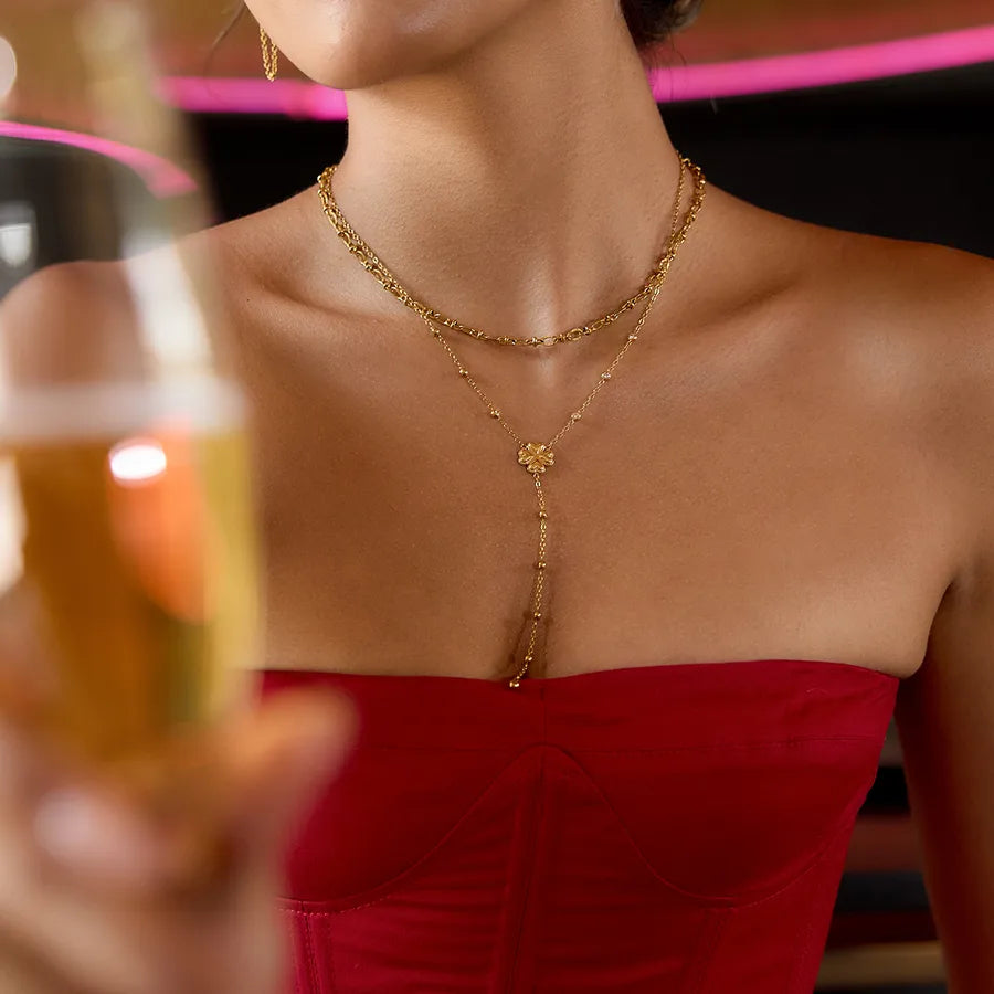 18K Gold Four Leaf Clover Stainless Steel Necklace