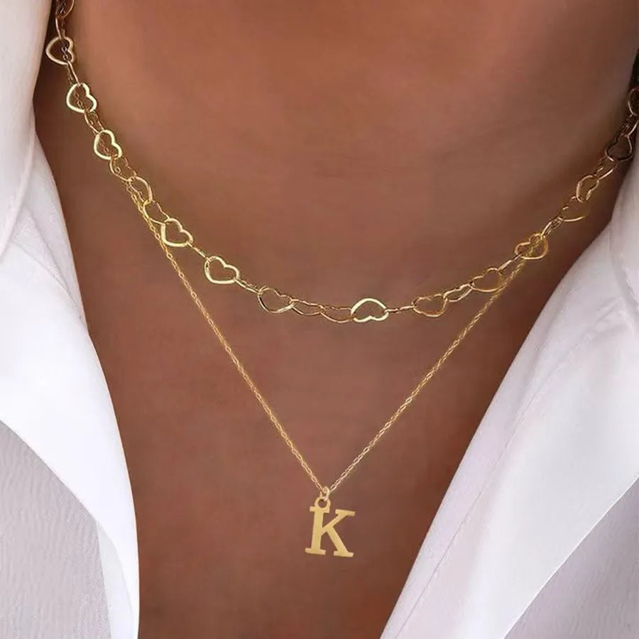 18K Gold Plated Heart Letter Pendant Necklace