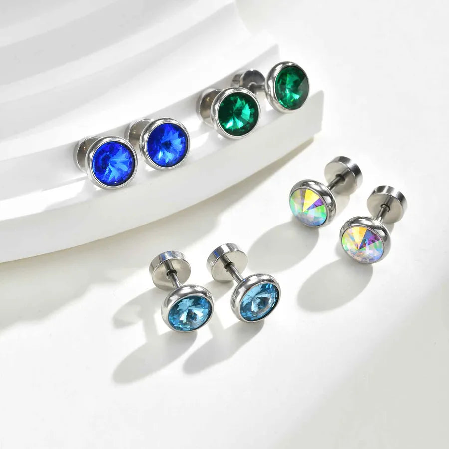 Unisex Stainless Steel Zircon Stud Earring