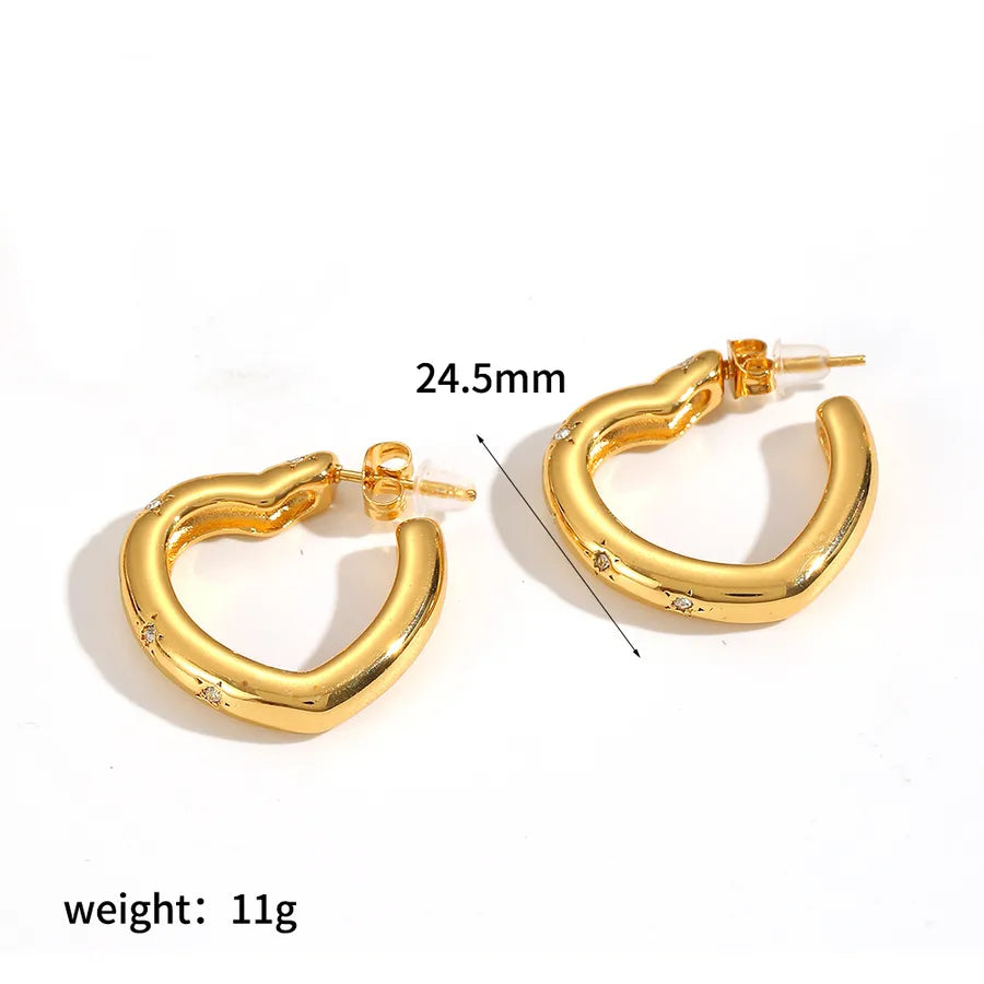 18K Gold Heart Stud Earrings for Women