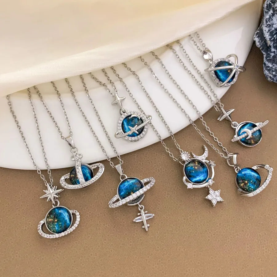 Starry Sky Planet Zircon Pendant Necklace