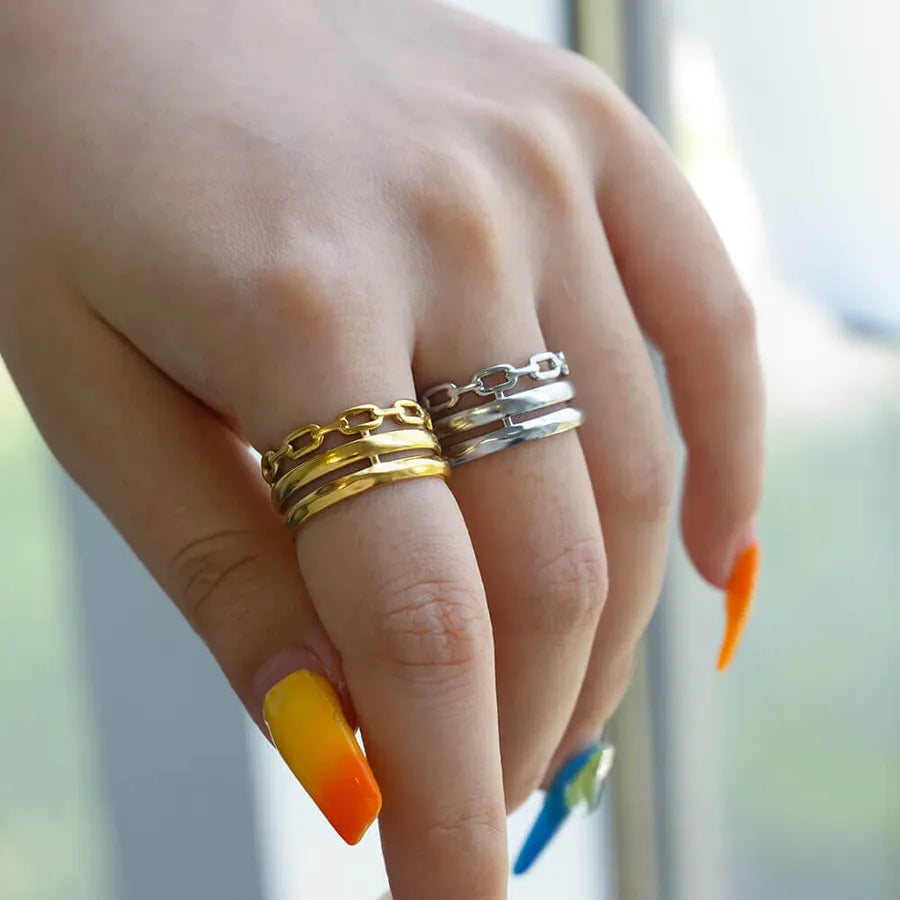 18K Gold Plated Chain Pattern Open Ring