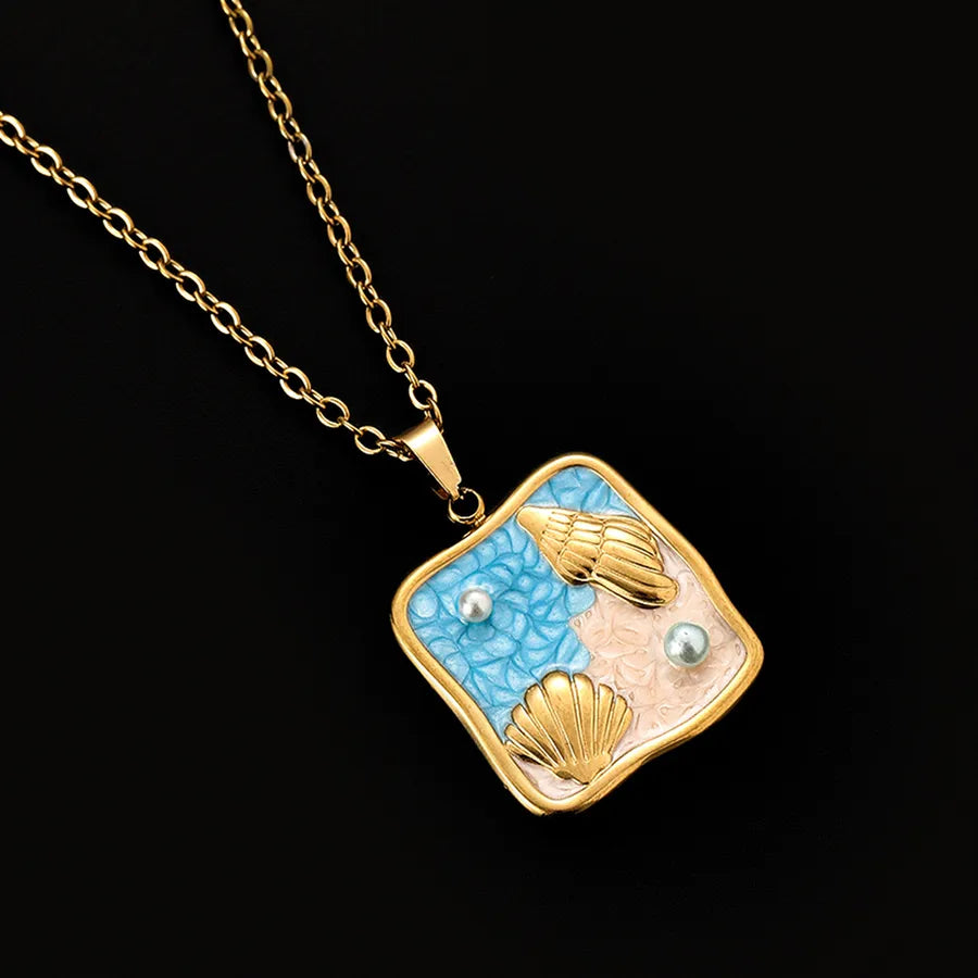 Gold Shell Pendant Necklace with Pearl Charm CYN007-1