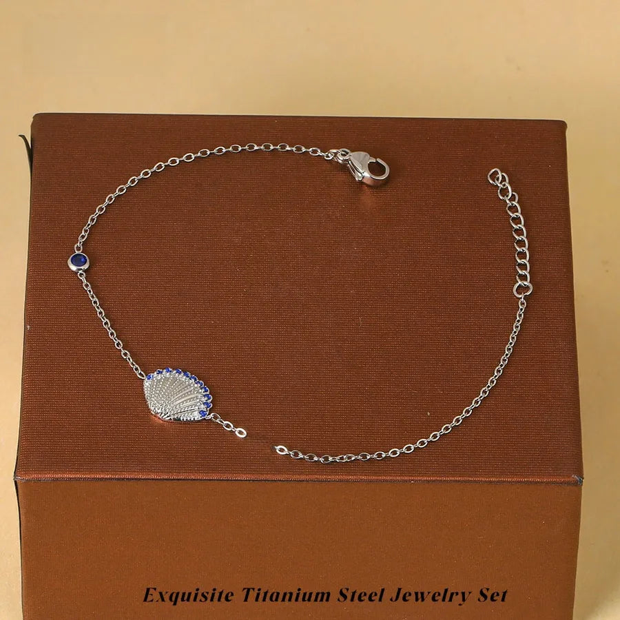 White Star Ocean Bracelet – Titanium Steel & Zircon Steel Color Shell Non-Fading Bracelet B0024S