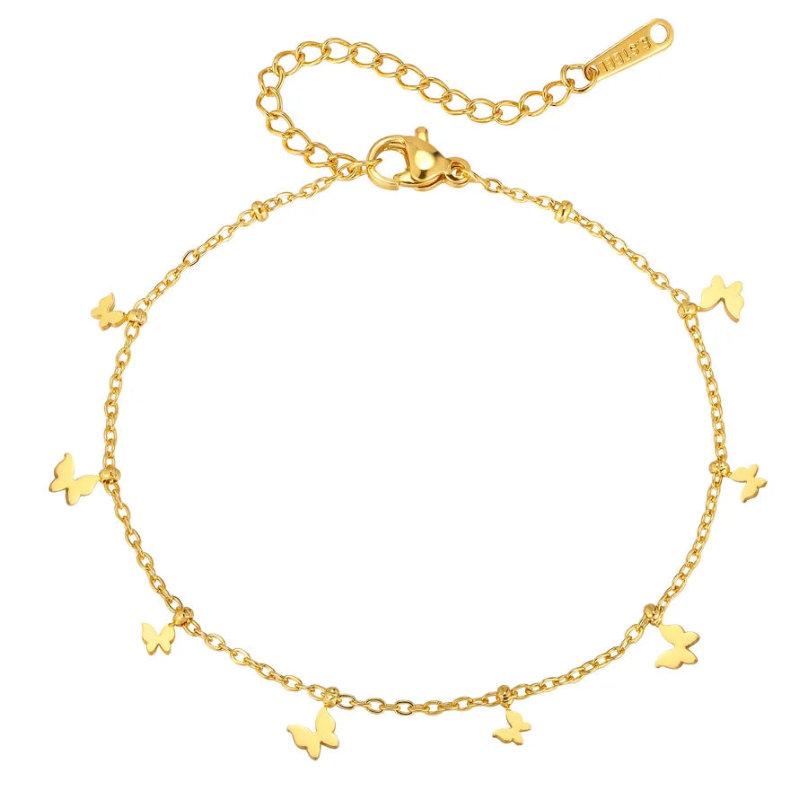 18K Gold Butterfly Chain Bracelet for Women