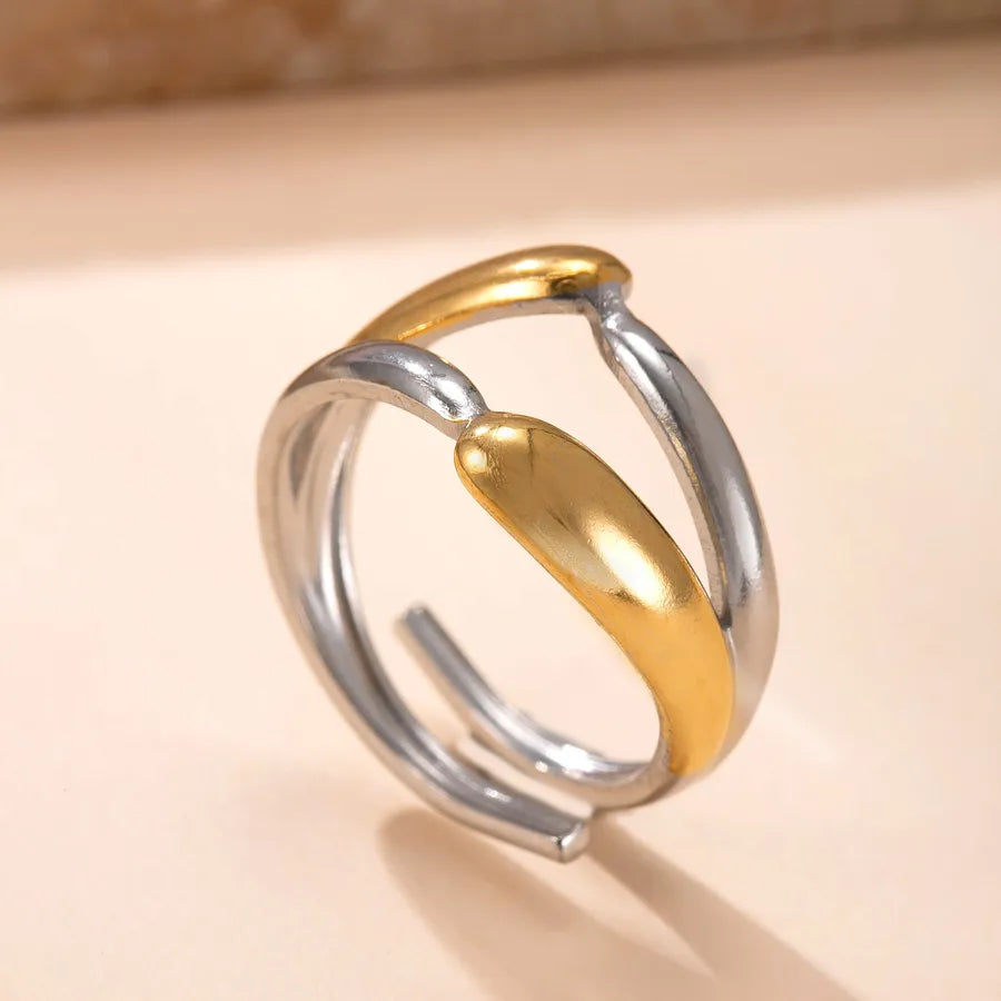 Geometric Gold-Plated Titanium Steel Ring Average Size YYJZ666