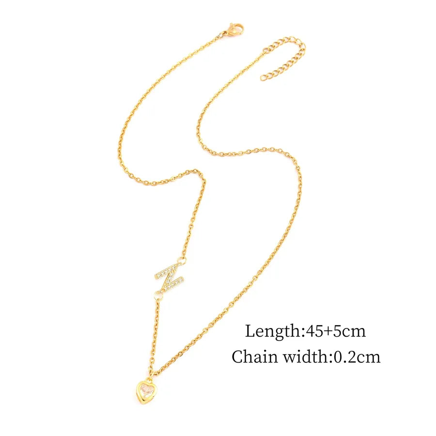 Gold Heart Letter Pendant Necklace Gold N