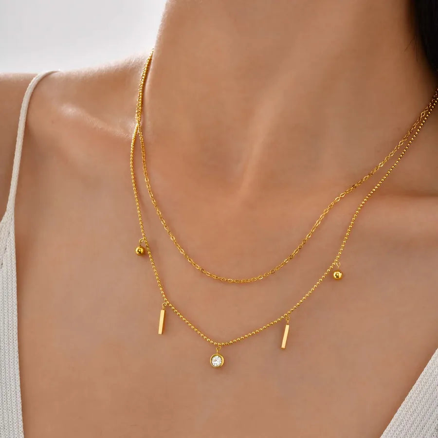Elegant Double Layer Zircon Pendant Necklace