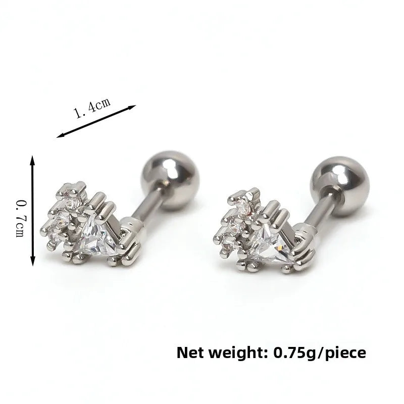 Geometric Zircon Screw Stud Earrings