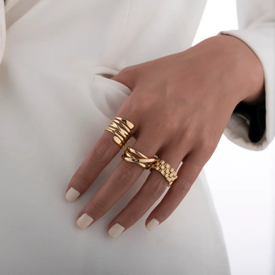 Retro Gold-Plated Titanium Steel Statement Ring