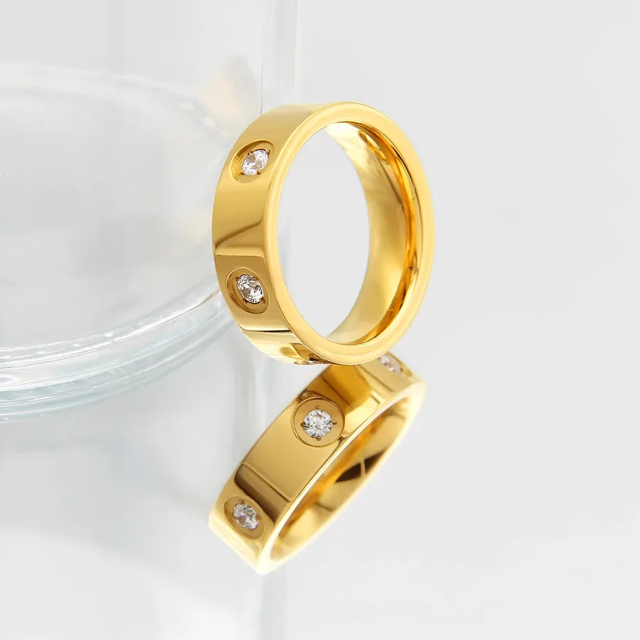 Retro Titanium Steel Geometric Couple Ring Six Diamond Ring Gold Z5