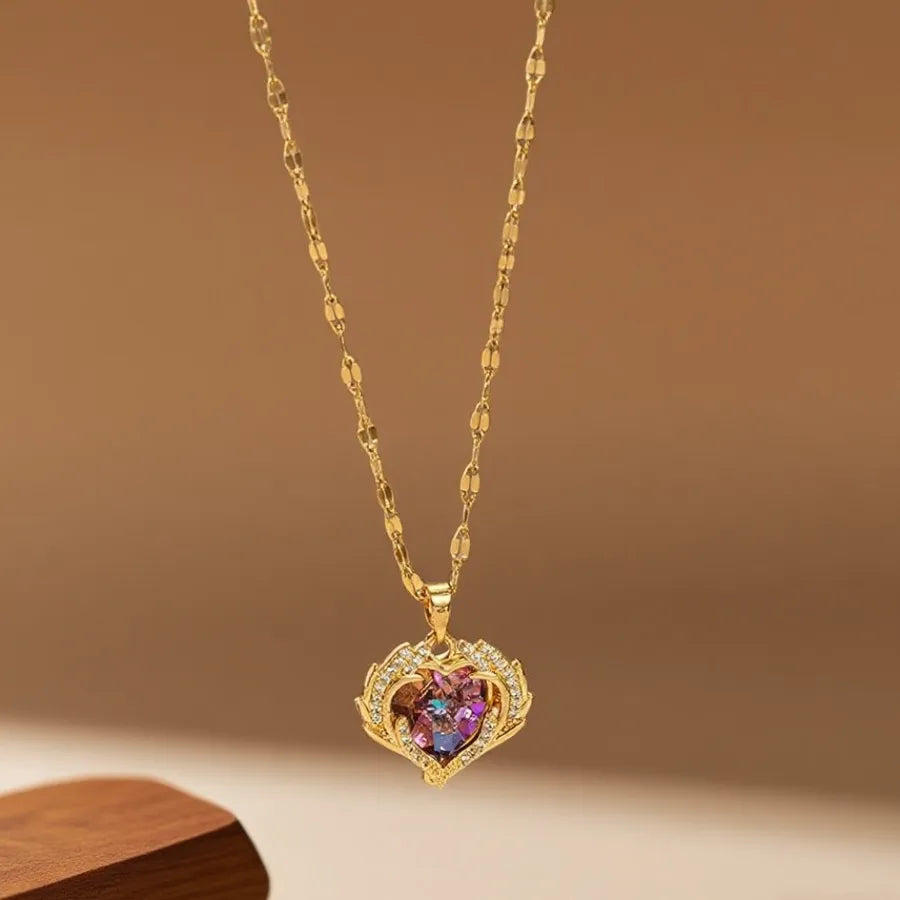 Geometric Titanium Steel Necklace for Women X08266 [Copper Pendant] Heart of the Ocean Necklace - Gold