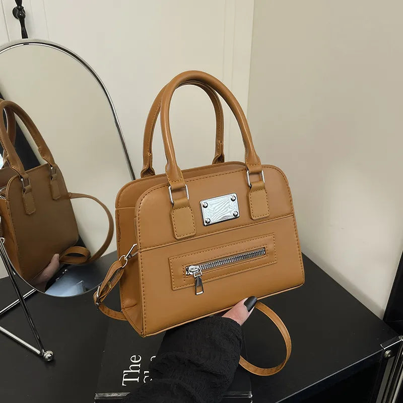 Urban Minimalist PU Leather Shoulder Tote Brown