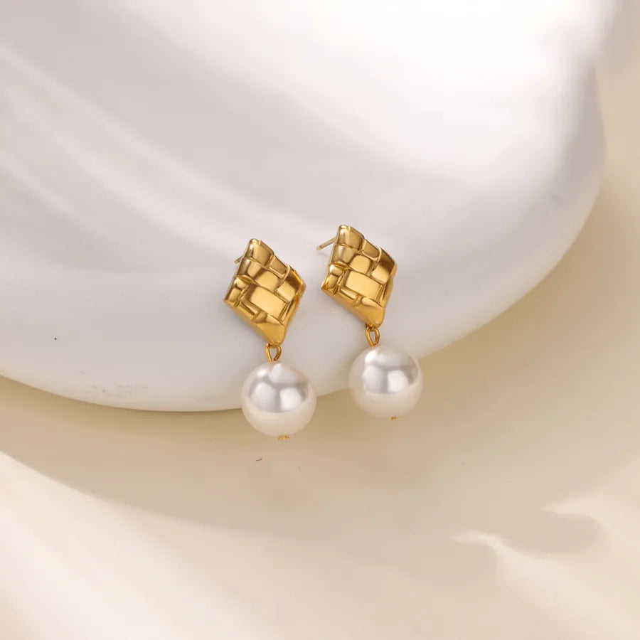 18K Gold Plated Pearl Geometric Hoop Earrings