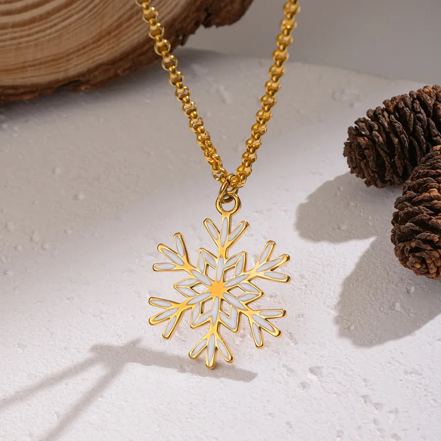 Gold Snowflake Pendant Necklace for Women