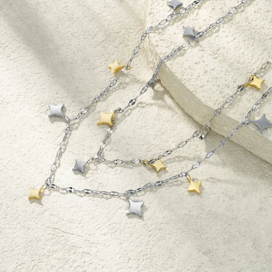 14K Gold Plated Layered Star Necklace