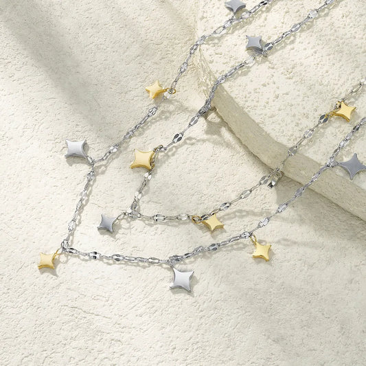 14K Gold Plated Layered Star Necklace