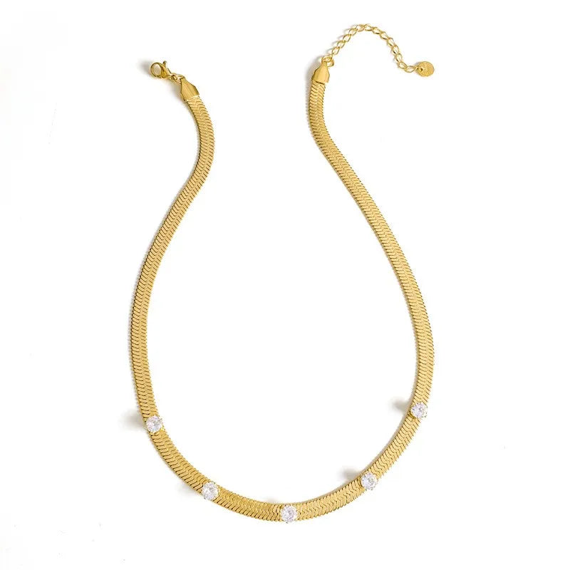 Colorful Zircon Gold-Plated Stainless Steel Necklace