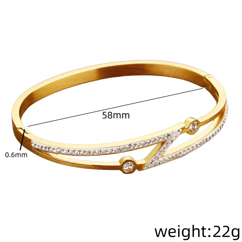 Gold Lightning Zircon Open Bangle Bracelet