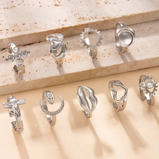 Stainless Steel Star & Moon Open Ring