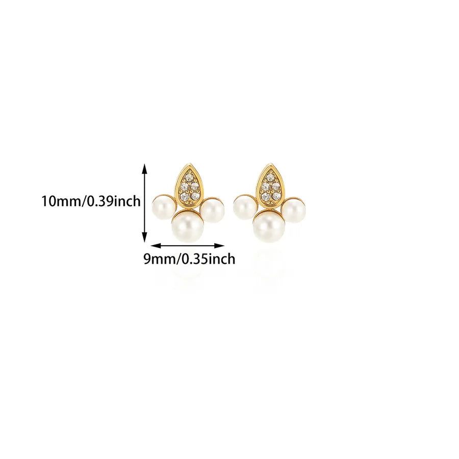 Retro Pearl Flower Stud Earrings 3 18k