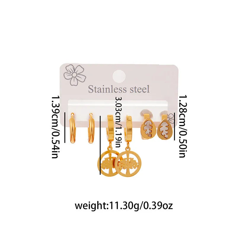 Titanium Steel Heart Earrings for Women Plain Circle Lucky Tree Set 0990