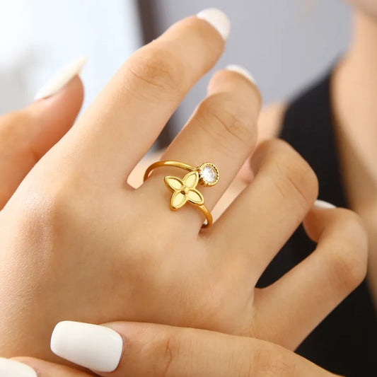 Elegant 18K Gold Plated Geometric Zircon Ring