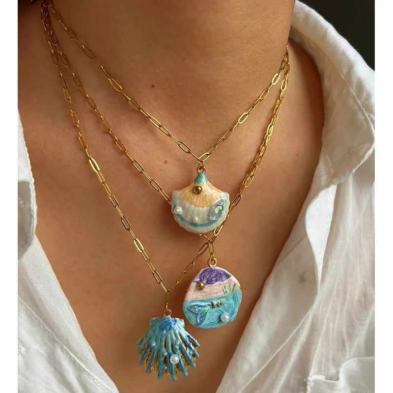 Ocean Shell Pendant Necklace – 18K Gold Plated