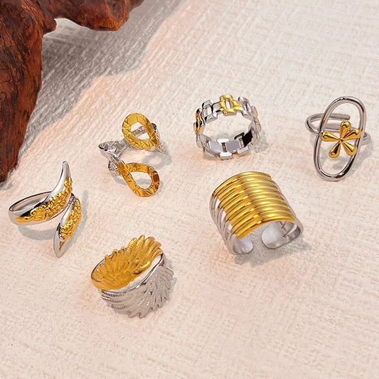 Gold & Silver Hollow Stainless Steel Ring
