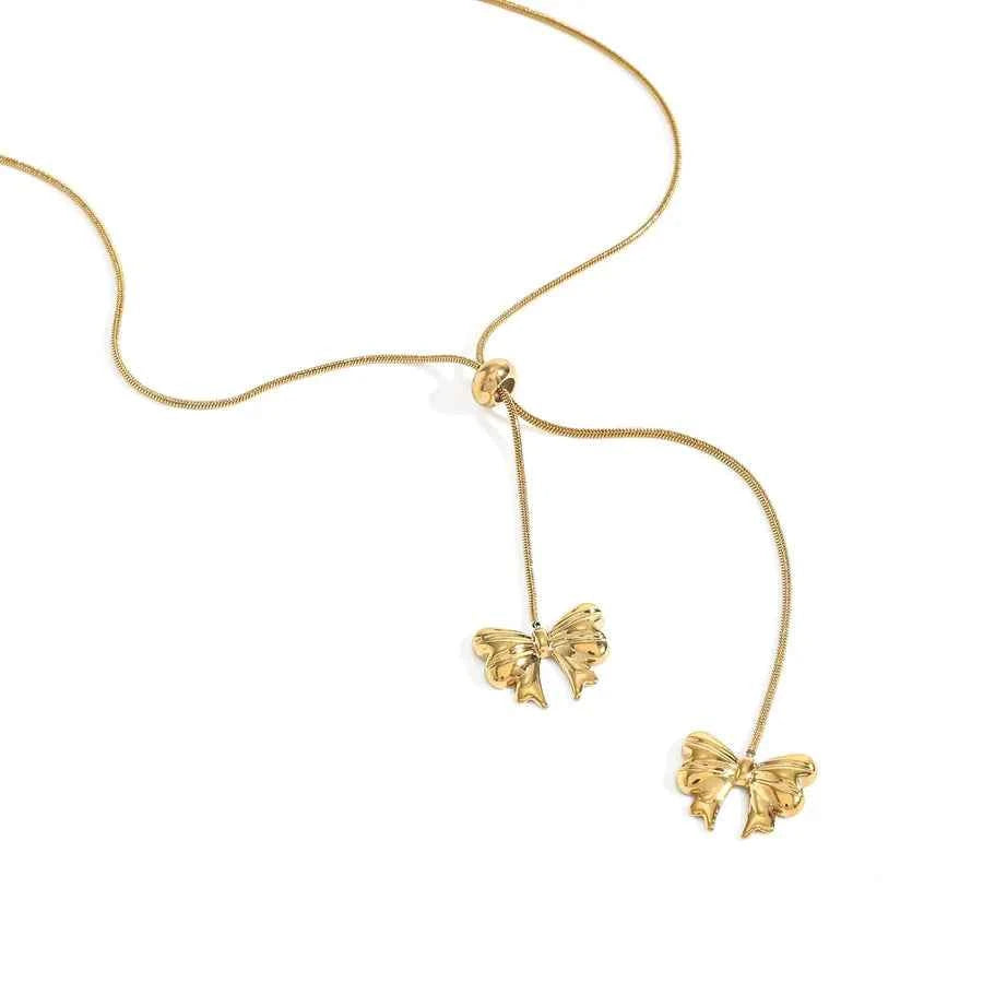 18K Gold Heart & Bow Stainless Steel Necklace