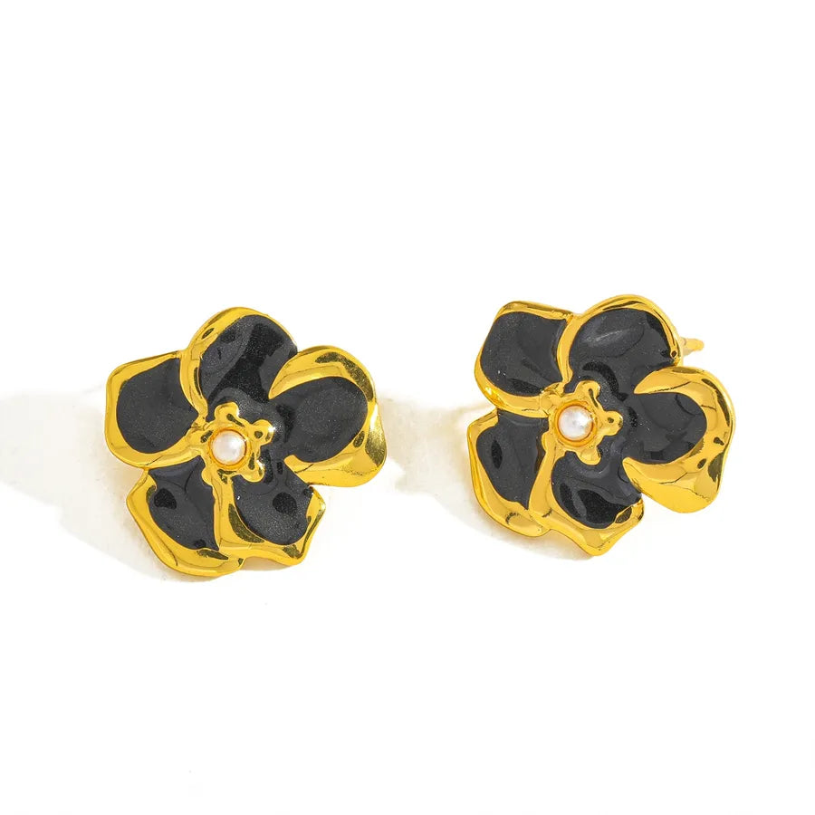 18K Gold Plated Pearl Flower Stud Earrings