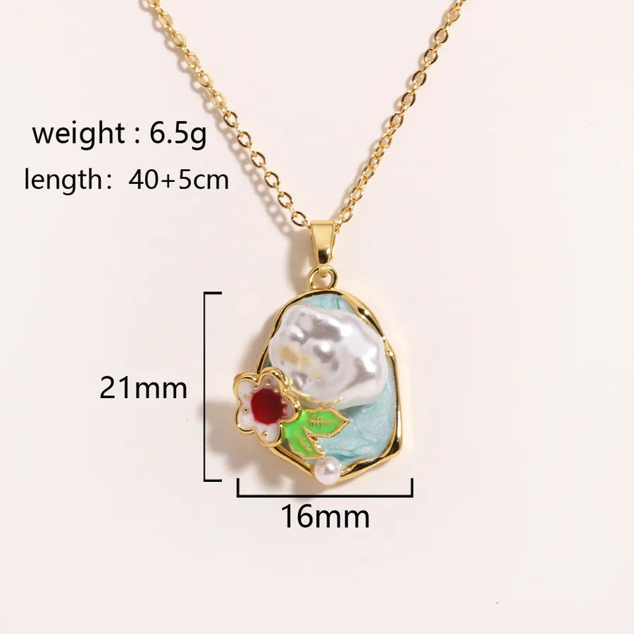 Floral Freshwater Pearl Pendant Necklace Style 11