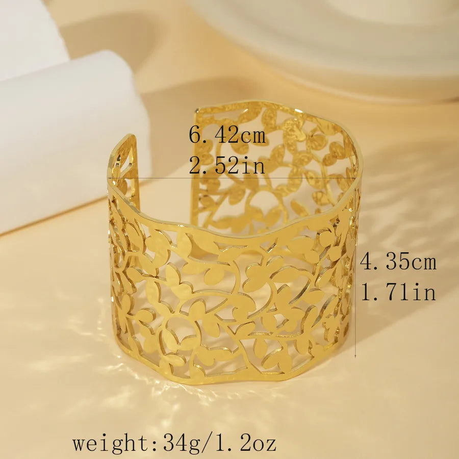 18K Gold Plated Stainless Steel Open Bangle Stainless Steel Electroplated 18k Gold Hollow Open Bracelet Style 1