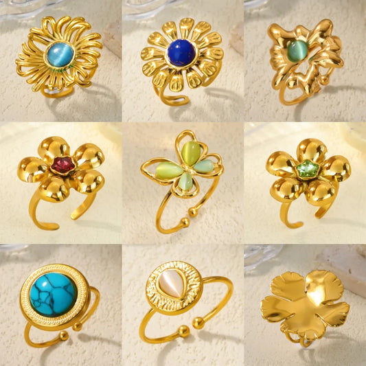 Vintage French Flower Zircon Open Ring