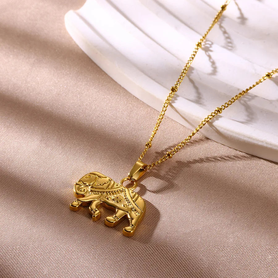 Gold Elephant Moon Pendant Necklace