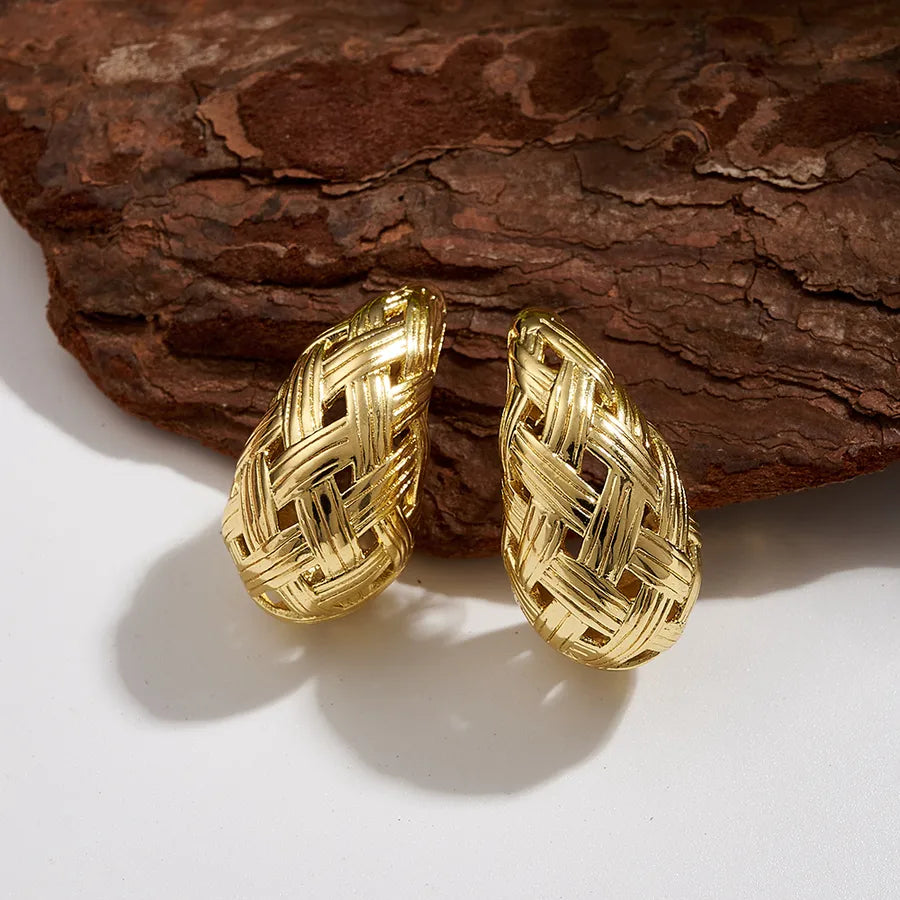 Gold Twisted Rhinestone Hoop Earrings Needle Thickness: 0.8mm D (27x14.5mm) 1 Pair Package