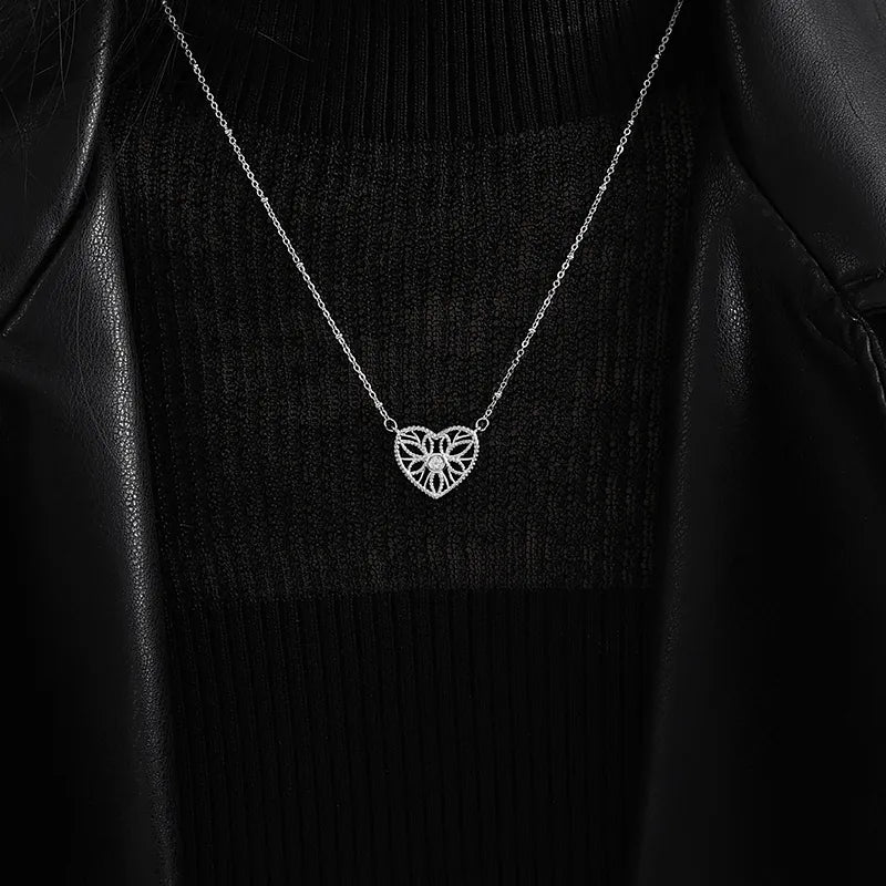 Hollow Heart Zircon Pendant Necklace