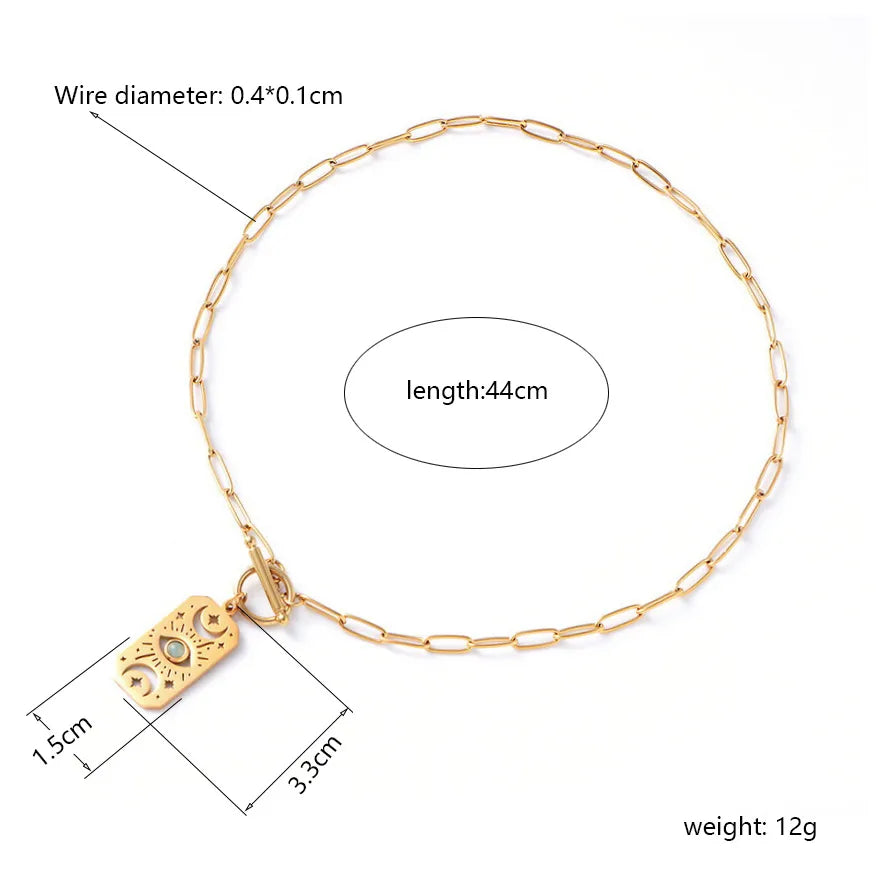 Retro Natural Stone Titanium Steel Necklace