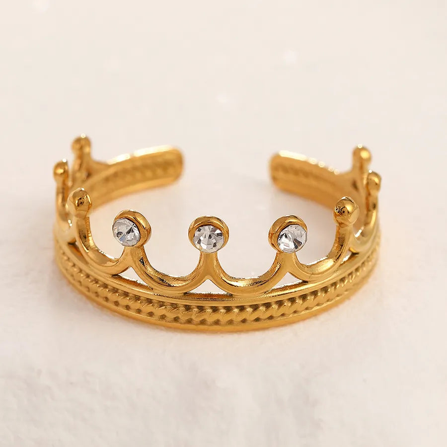 Adjustable Gold Crown Ring in Stainless Steel Adjustable Opening 18k real gold crown white diamond