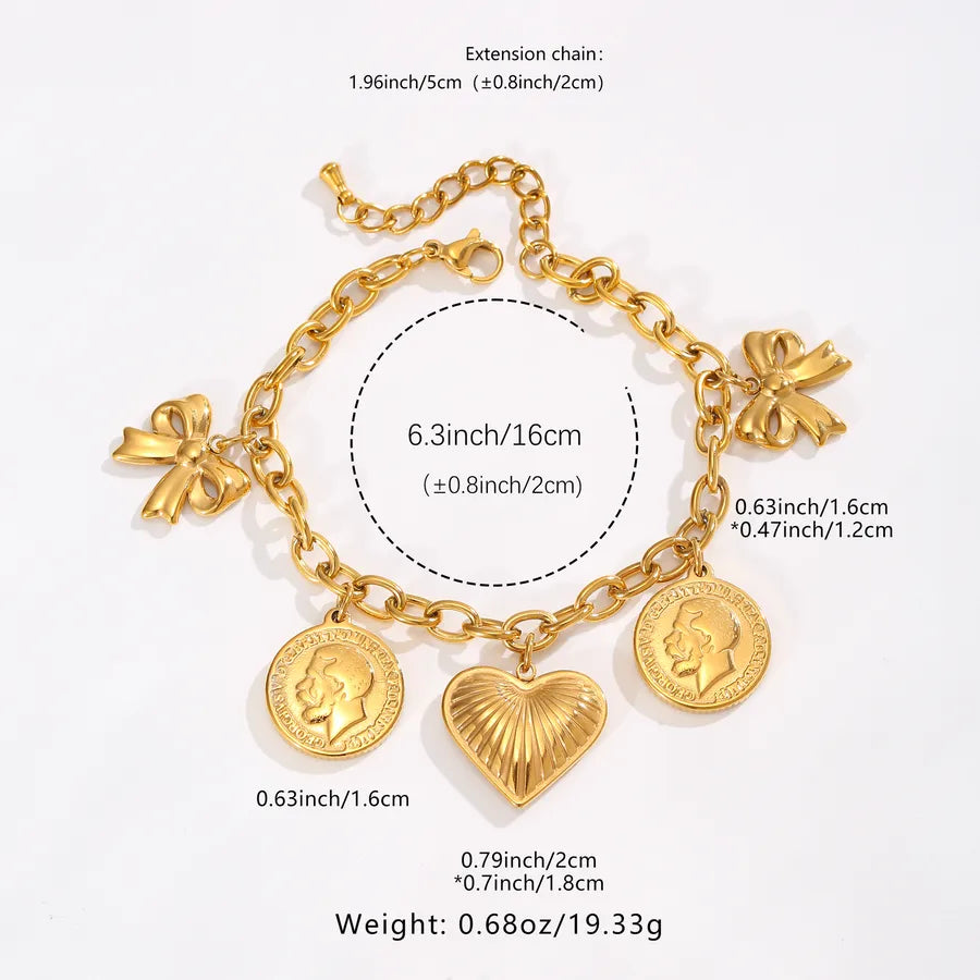 Gold Heart & Bowknot Stainless Steel Bracelet