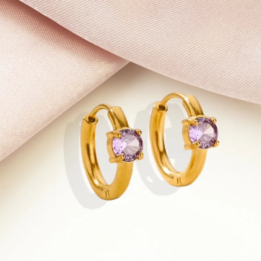 Minimalist Geometric Birthstone Hoop Earrings 2 Months